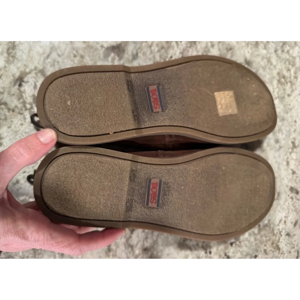 Skechers BOBS Brown Leather Faux Fur Lined Memory Foam Loafers Womens 9.5 - Picture 6 of 10